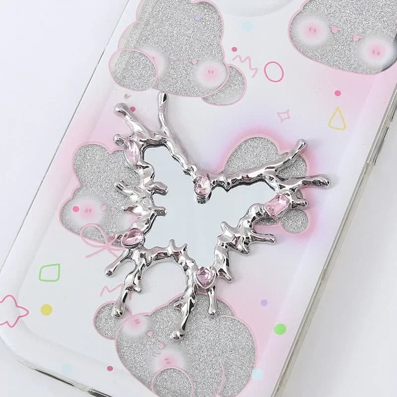 1PC a forma di cuore ragazze gemma specchio per il trucco stili metallici liquidi donne mini specchio portatile portatile Y2K senso della farfalla avanzata