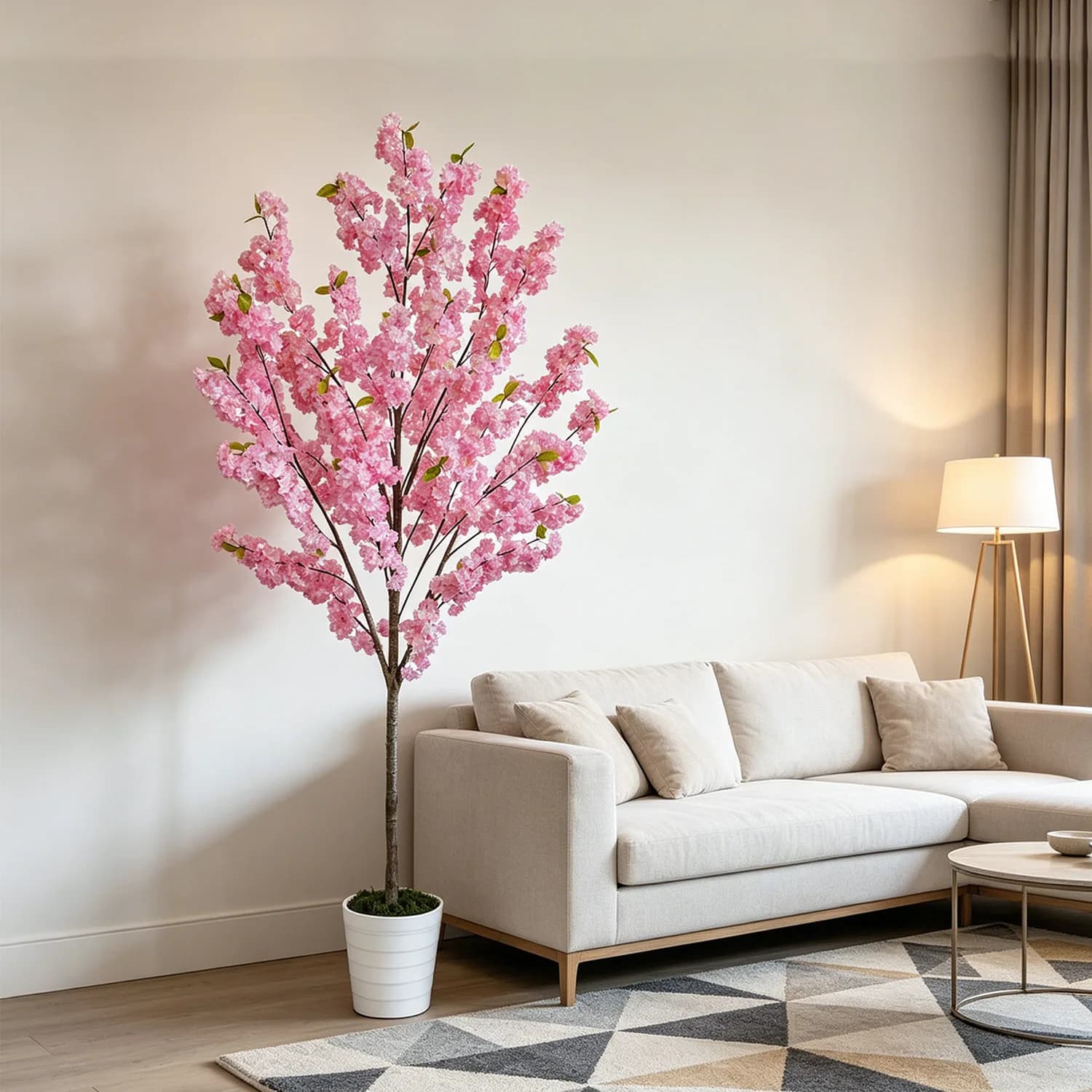 Albero di ciliegio artificiale rosa da 160-210 cm/6,9 piedi con foglie, pianta finta di Sakura per decorazioni domestiche, matrimoni, interni e soggiorno