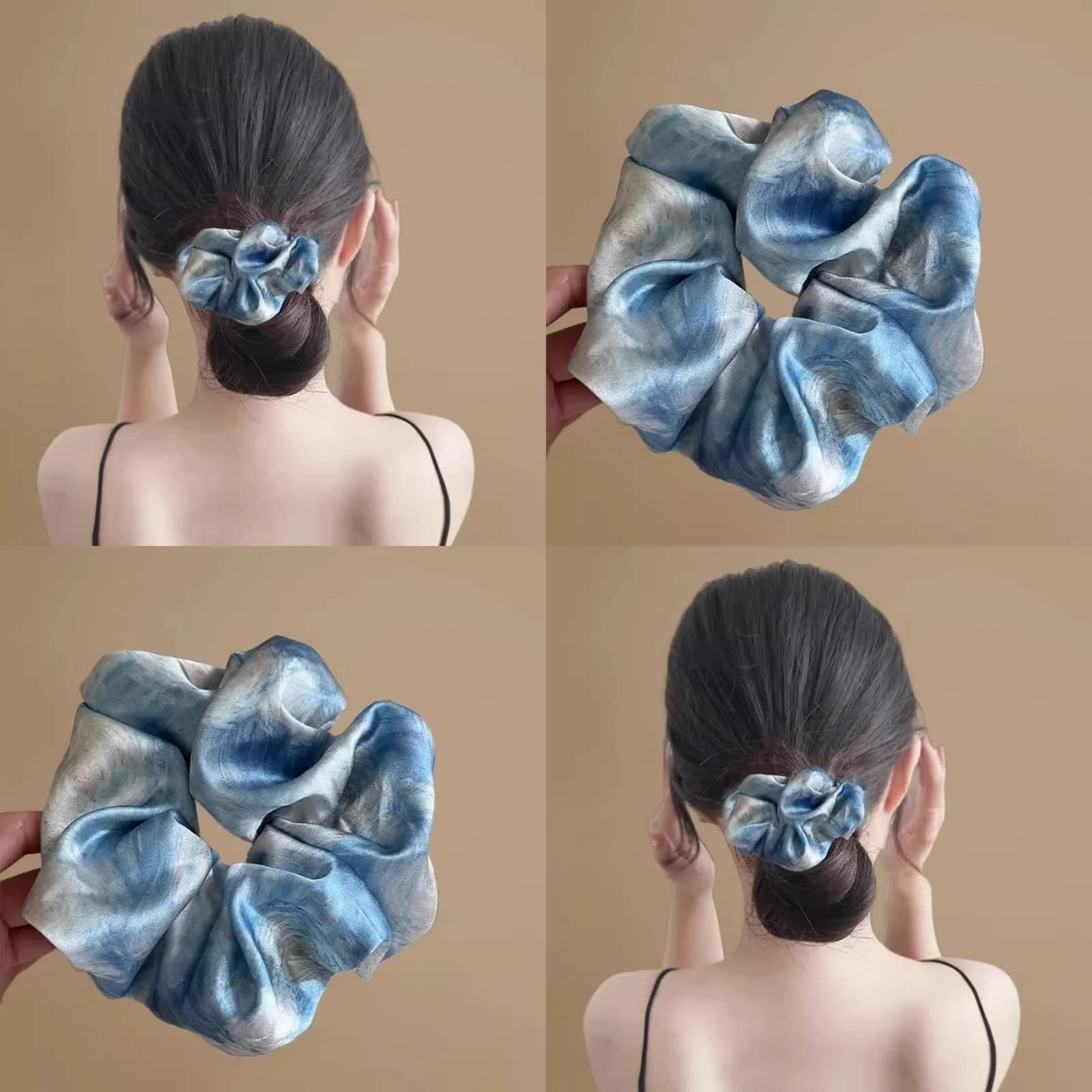 1PC Blue Watercolor Hair Scrunchie, Silk - Like Fabric Hair Tie, Elegant Hair Accessory for Women's Stylish Hairstyles