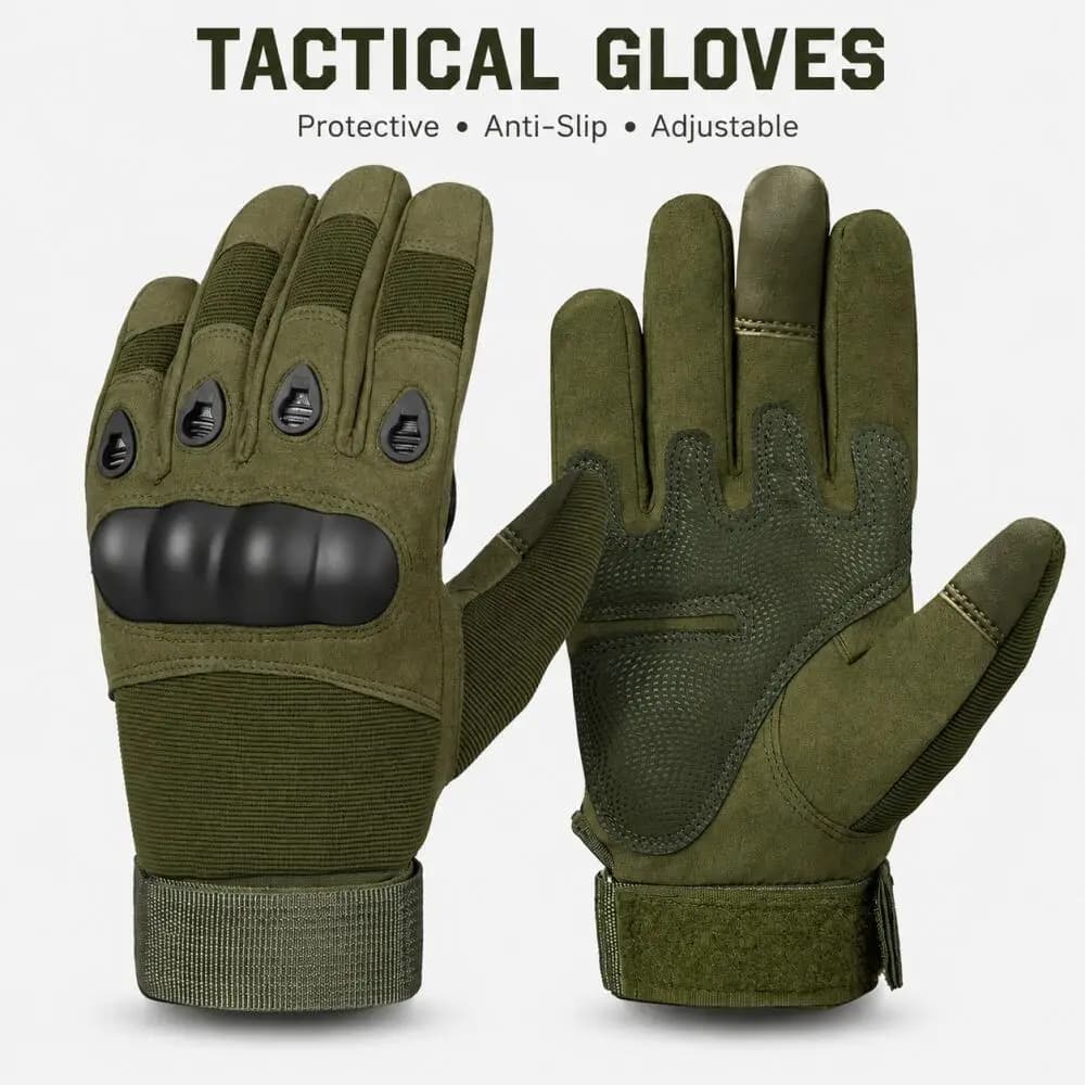 Full Finger Tactical Gloves with Hard Knuckles, Non-Slip, Adjustable Outdoor Motorcycle Riding Gloves