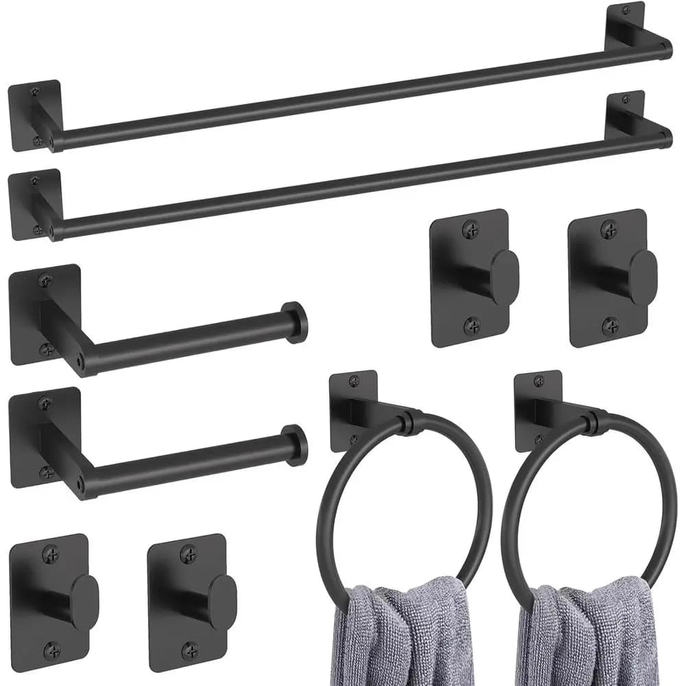 Set di Accessori per Bagno da 24 Pollici in Nero con Portasciugamani, Mensole, Ganci e Portarotolo