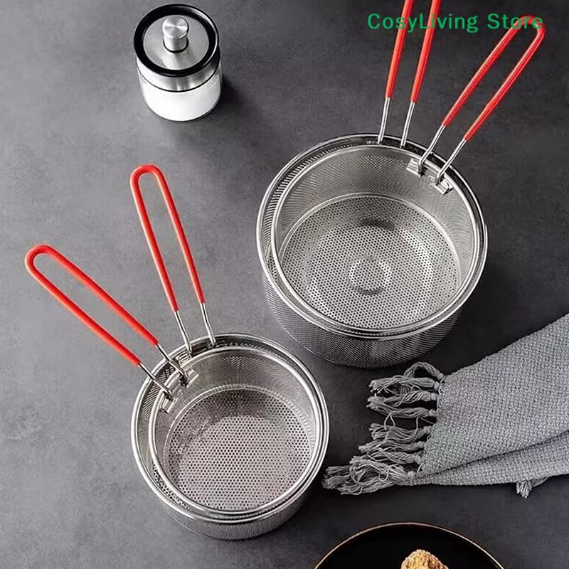 Cestello per Frittura in Acciaio Inox, Cestello a Rete per Cucina, Cucchiaio per Olio, Colino per Noodle, Cestello per Patatine Fritte