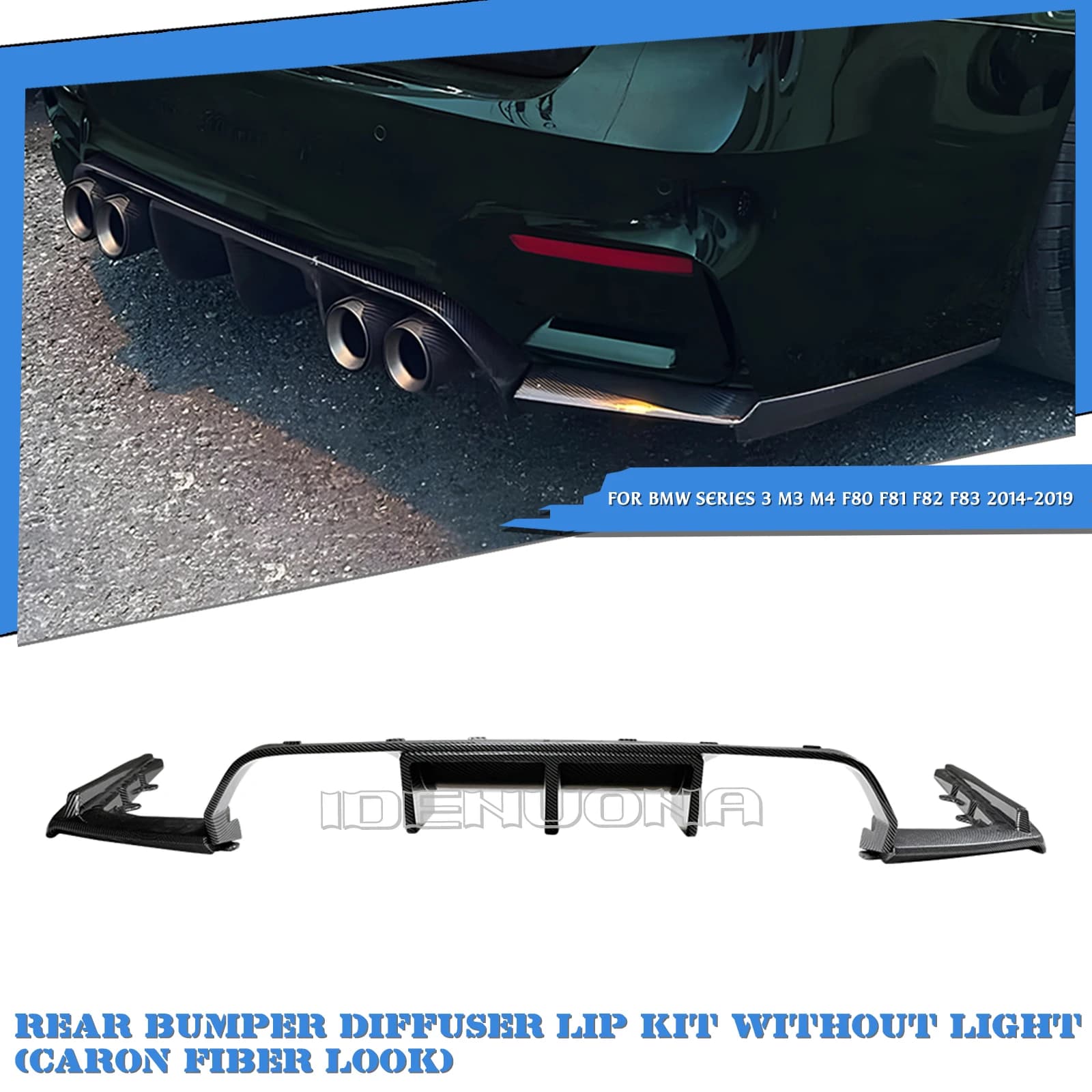 Carbon Fiber Look/Gloss Black Rear Bumper Diffuser Lip Tail Boot Spoiler Splitter Guard For 2014-2019 BMW F80 M3 F81 F82 F83 M4