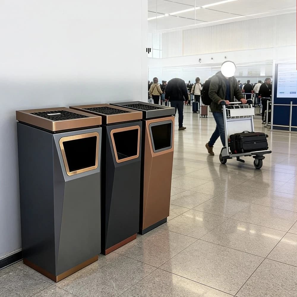 Stainless Steel Standing Ashtray Bin Commercial Hotel Mall Lobby Waste Recycle Garbage Trash Can with Cigarette Ashtray