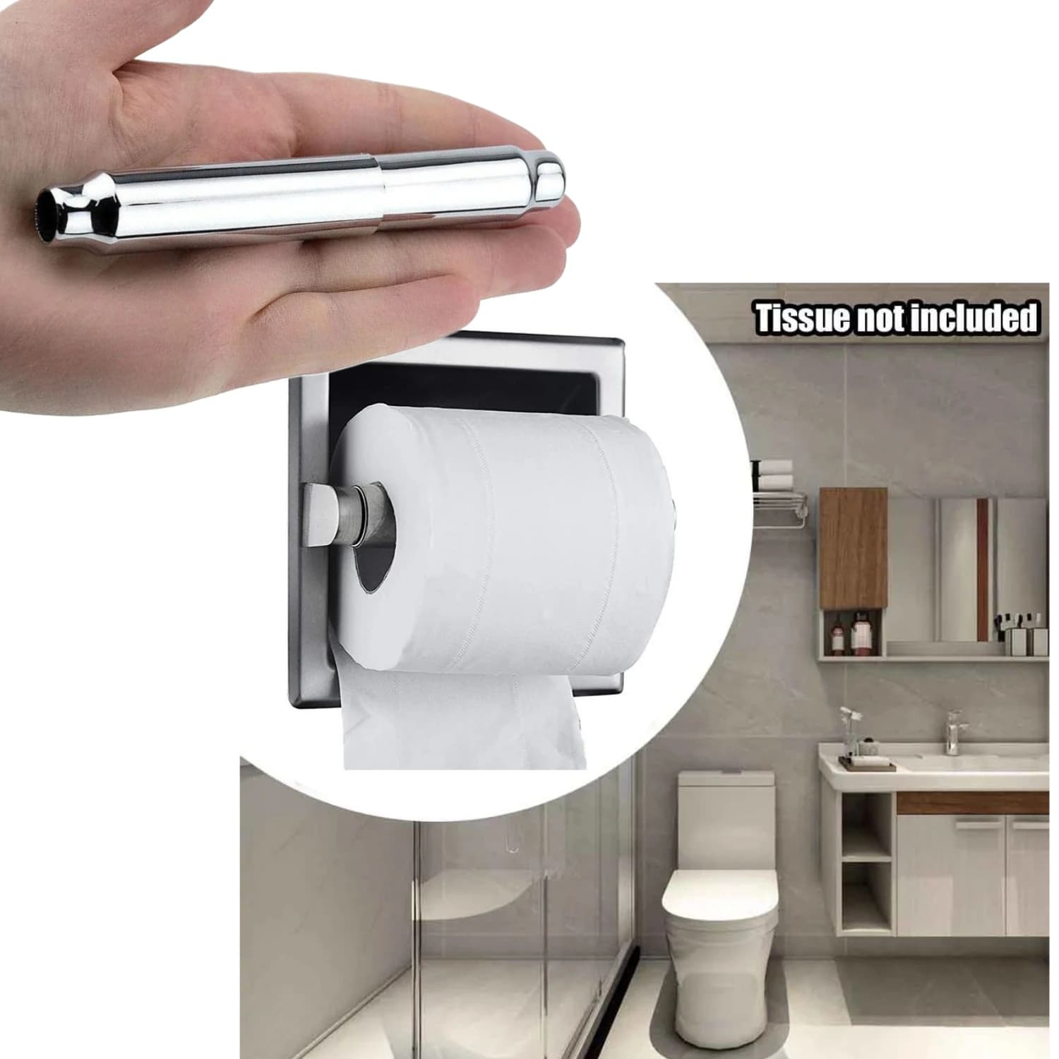 Porta carta igienica in acciaio inossidabile cromato, rullo di ricambio, asta a molla per tessuto, cromata, retrattile, universale per il bagno