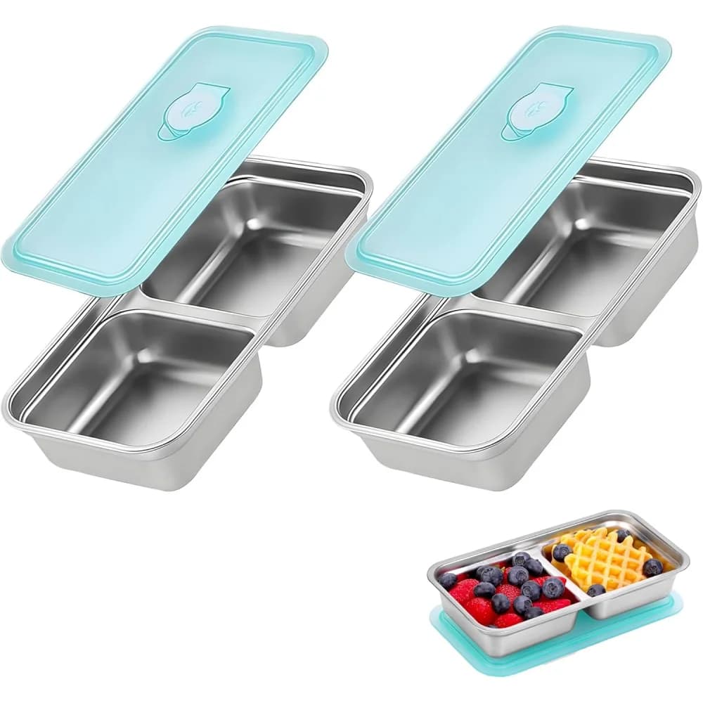 Snack container, reusable double-layer snack container - stainless steel seasoning box with lid, for outdoor camping food storag