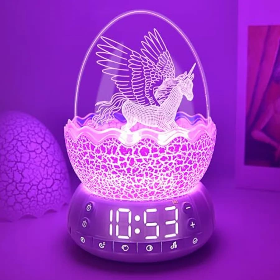 Luce notturna con 20 suoni rilassanti e altoparlante Bluetooth, orologio digitale con 8 colori che cambiano e funzioni dimmerabili, timer