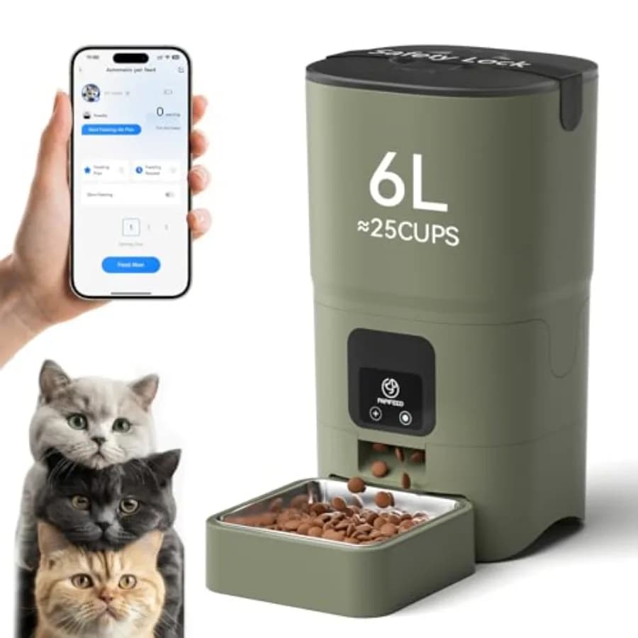 Distributore Automatico di Cibo per Gatti con WiFi e Controllo APP per Alimentazione Remota, Smontabile per Facile Pulizia, Doppia Alimentazione 1-