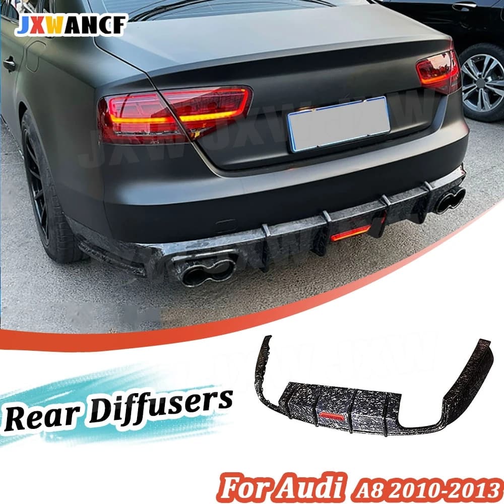 JXWANCF Forged Carbon Car Rear Bumper Lip Diffuser With Light for Audi A8 2010-2013 Rear Diffuser Car Accessories Body Kits