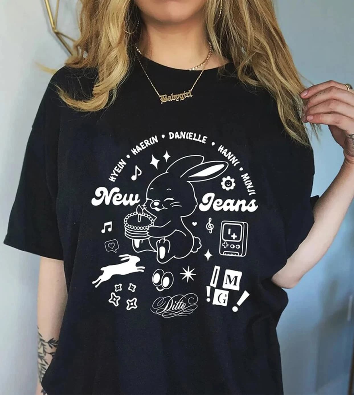 Kpop NewJeans Bunny Graphic T-shirt Women Men Cotton Short Sleeve Casual Tops NewJeans Members DITTO Fans Streetwear Tees