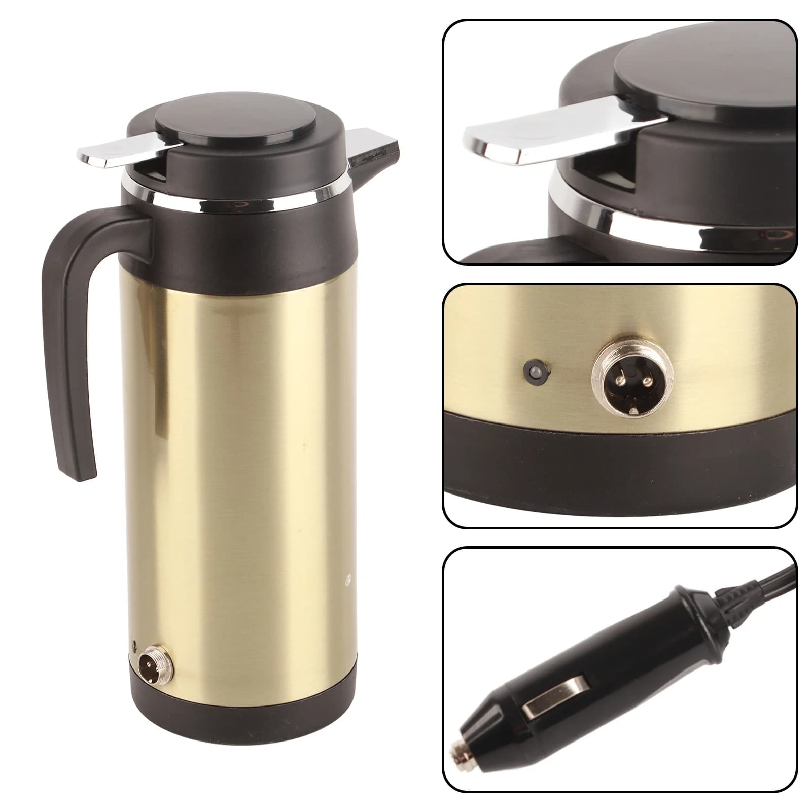 1000ML 12V Stainless Steel Auto Electric Kettle, Travel Thermos, Heater Thermal Bottle, Electric Thermos for Auto