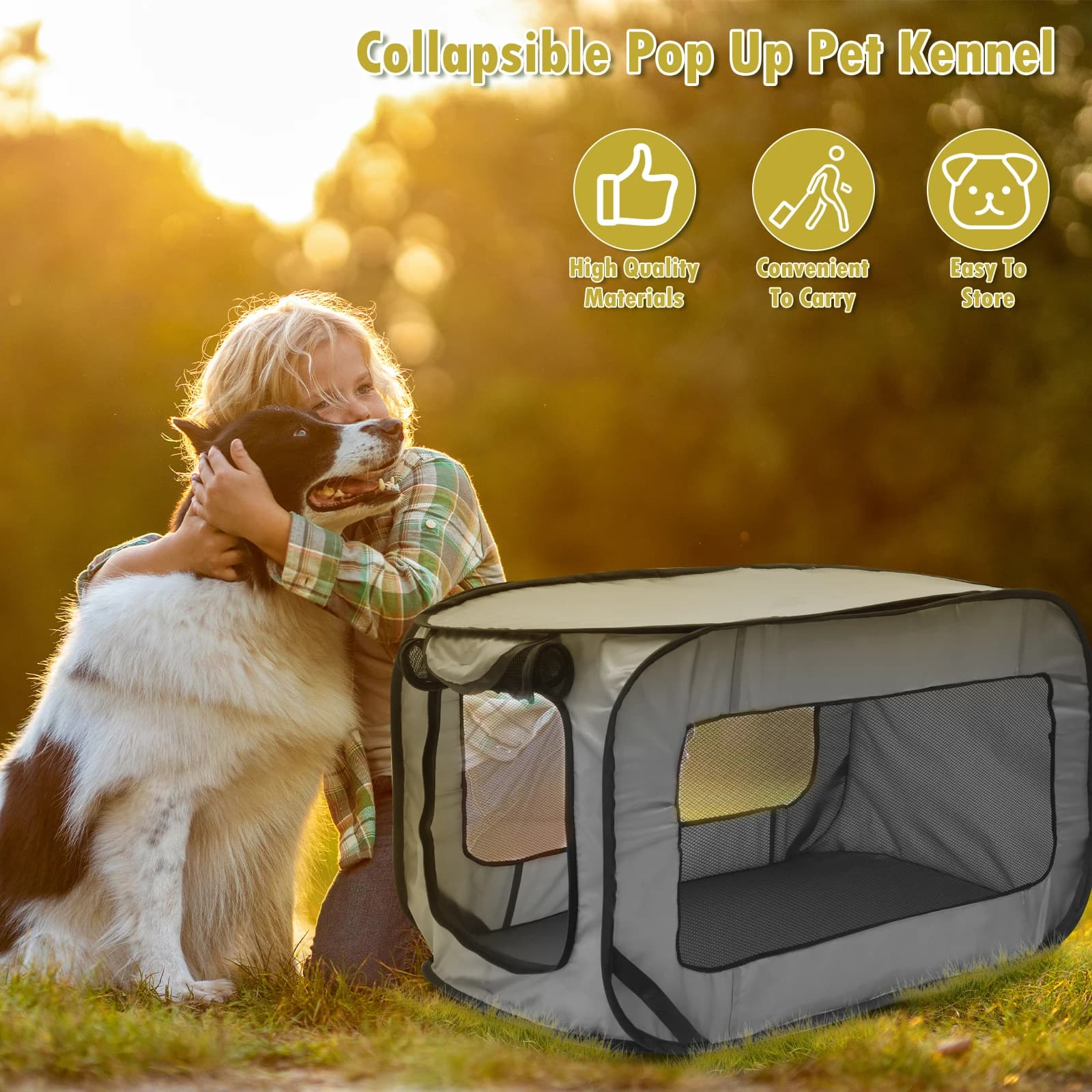 Cuccia per cani portatile pieghevole pop-up per cani cassa da viaggio per cani piccola tenda per cani casse gabbia per seggiolino auto per animali domestici all'aperto per interni Nuovo