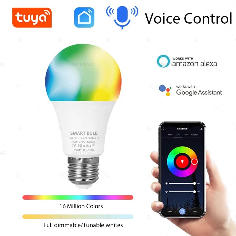 Tuya Smart Life APP Wifi Lampadina a Led AC110V 220V A19 A21 E27 Lampade RGBCW Funziona con Alexa Google Home Controllo vocale