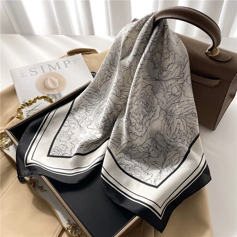 1 pz 70cm grande sciarpa di seta fiore di peonia per le donne imitazione seta elegante e fresco copricapo accessori abbigliamento sciarpa quadrata