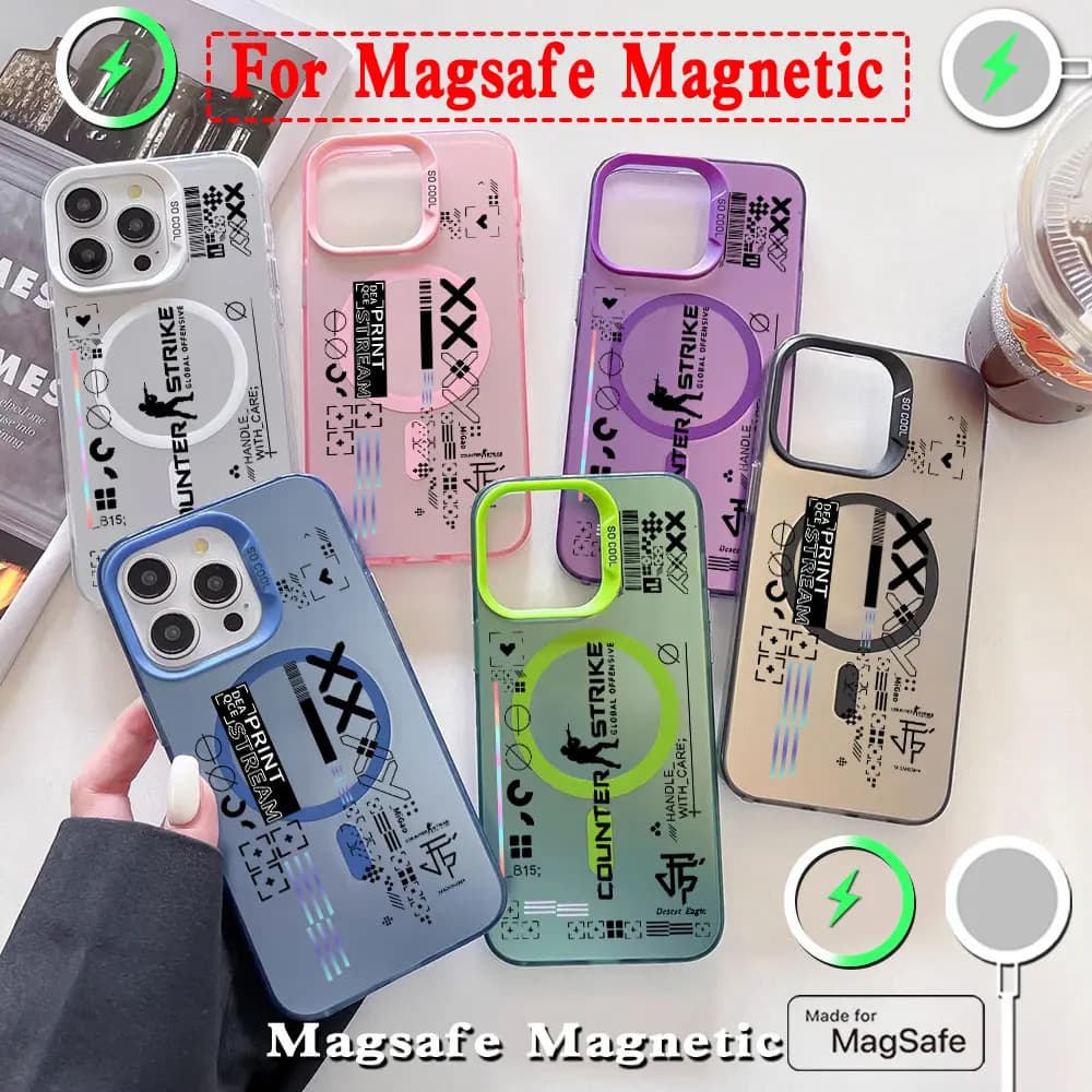 Classic Game Counter Strike CS GO Magsafe custodia magnetica per telefono per IPhone 11 12 13 14 15 16 Pro Max Plus Cover placcata argento