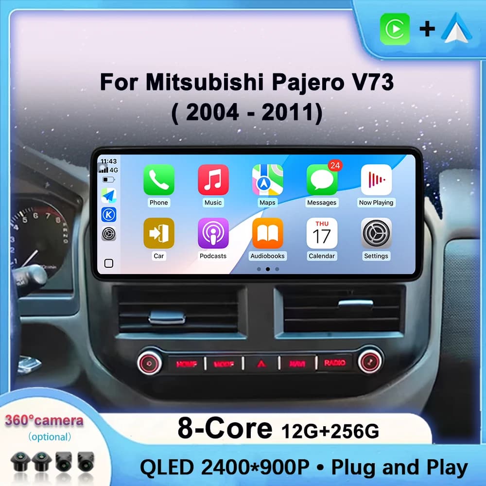Navigazione GPS Carplay senza fili per Mitsubishi Pajero V73 2004-2011 Touch Screen Bluetooth Android Auto Lettore multimediale per auto BT