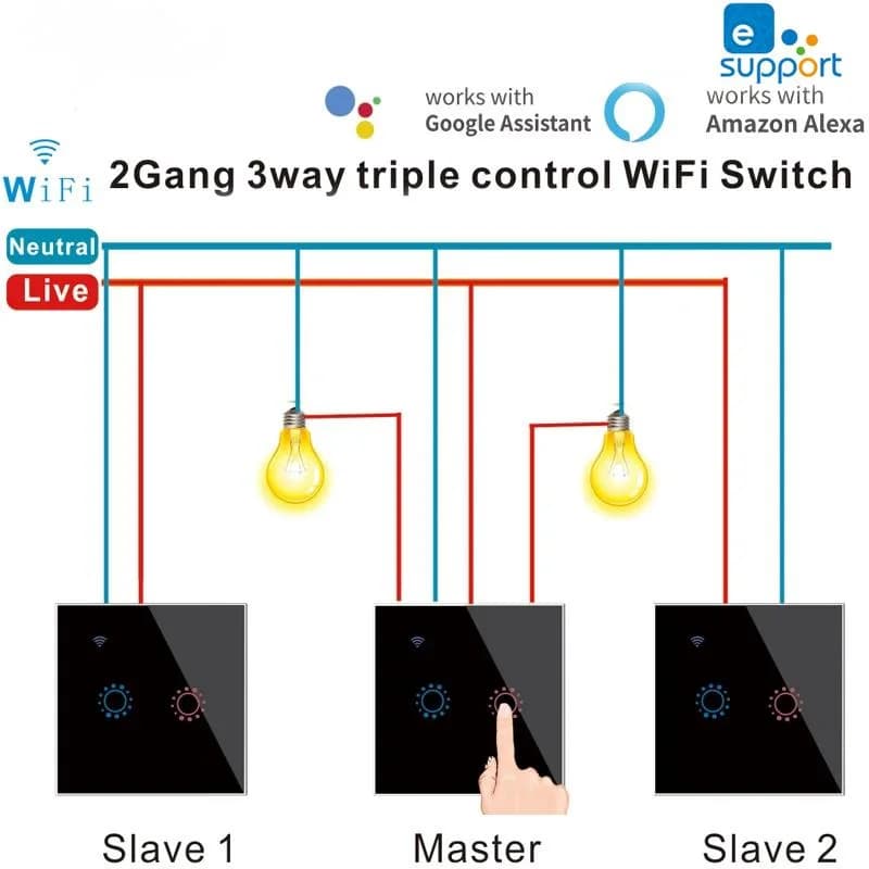 Tuya/Ewelink APP 1/2/3 Gang Interruttore WIFI intelligente con controllo a 3 vie, interruttori della luce da parete in vetro touch compatibili con Alexa Google Home