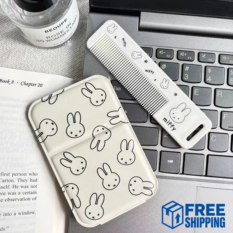 Set Specchio e Pettine Pieghevole a Forma di Coniglio Miffy, Kit da Viaggio Portatile per Trucco e Cura dei Capelli, Regalo per Studenti