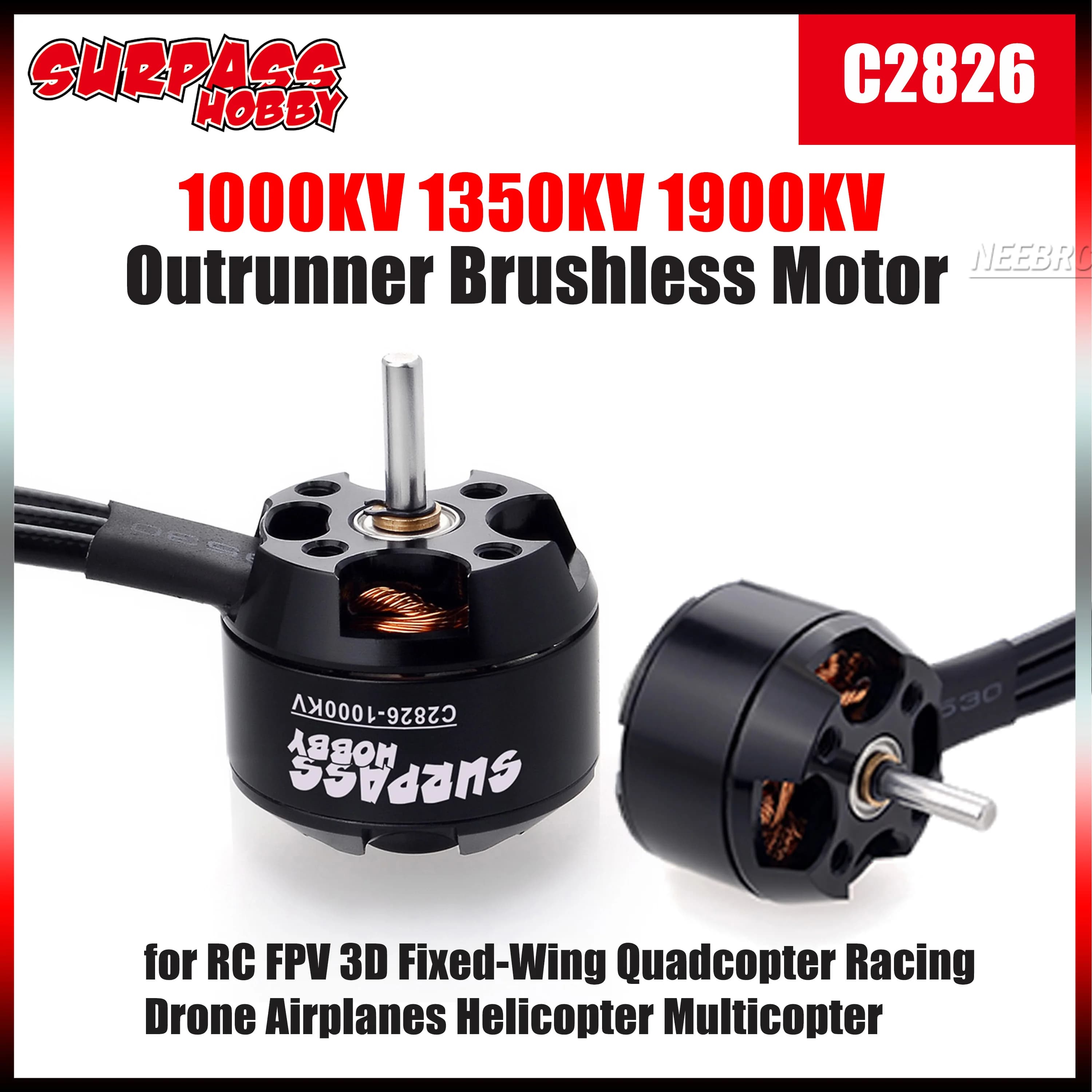 Motore Brushless SURPASS HOBBY 2826 1000/1350KV/1900KV per Aeromodelli RC 3D, Elicotteri, Aerei ad Ala Fissa e Droni