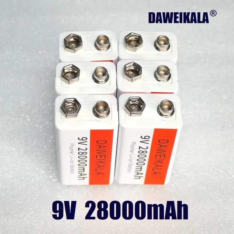 Nuova batteria ricaricabile agli ioni di litio da 9 V con 28000 mAh per l'uso in microfoni, giocattoli, walkie talkie, multimetri, attrezzature KTV