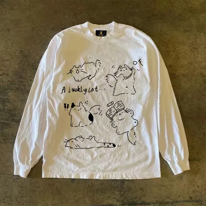 Long Sleeve Pure Cotton T-Shirt Unisex Youth Fashion Print Animal Pattern Warm Spring Autumn round Neck Regular Fit Chinese B...