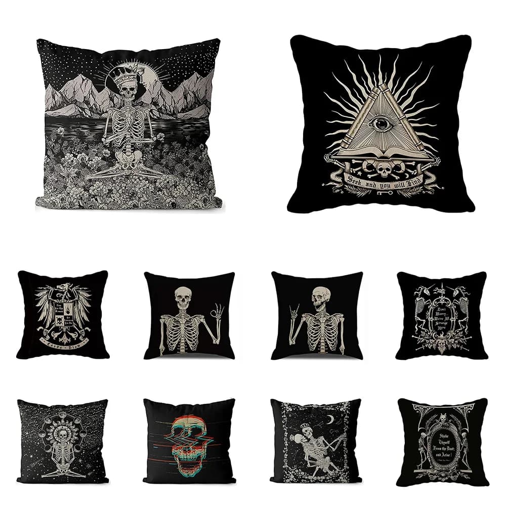 Horror Skeleton Art Print Pattern fodera per cuscino Home Living Room Sofa Decoration Throw Pillow