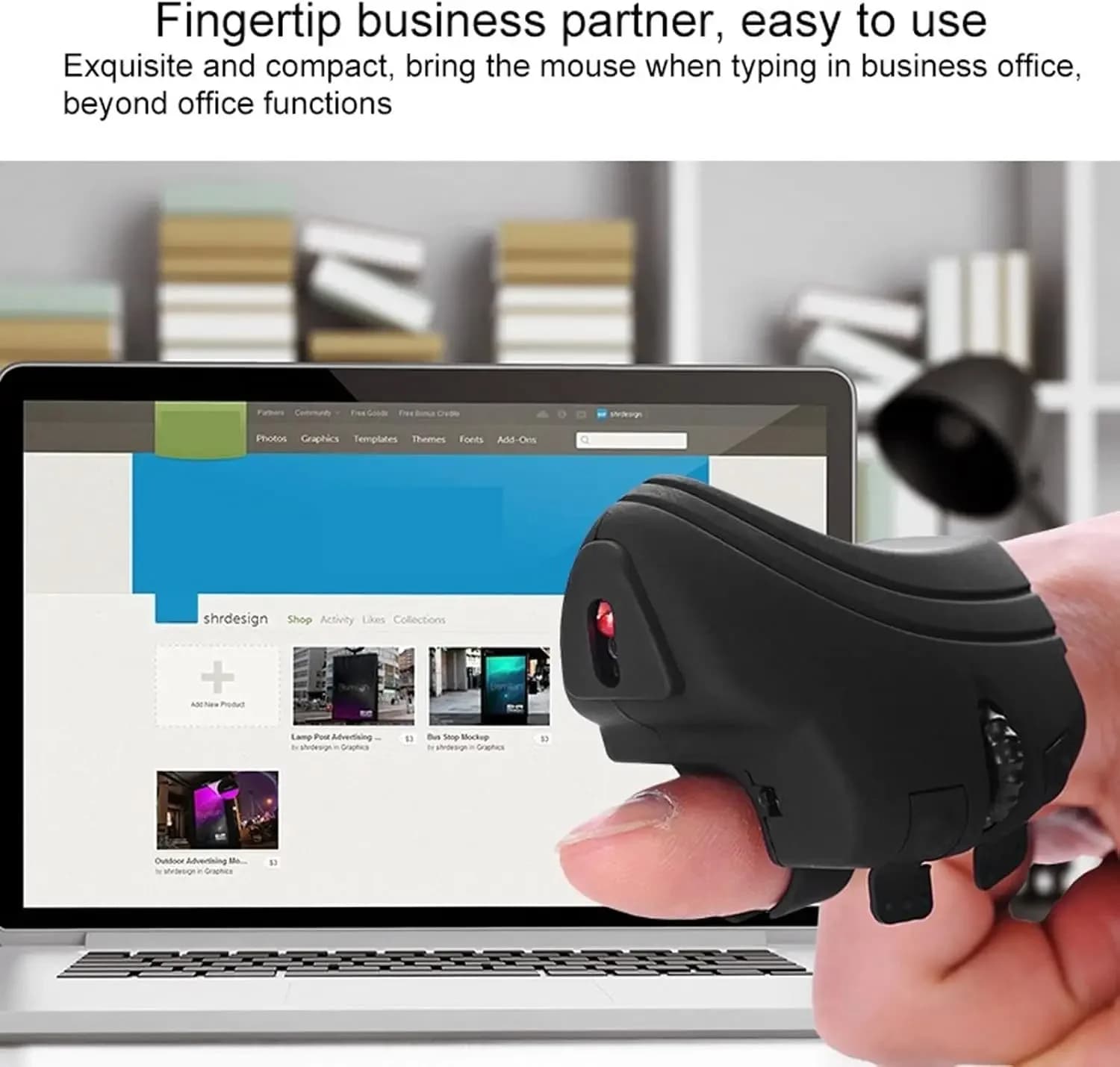 Mouse Bluetooth da Dito Indossabile Ricaricabile Ergonomico 1600DPI Ottico per Laptop PC Tablet