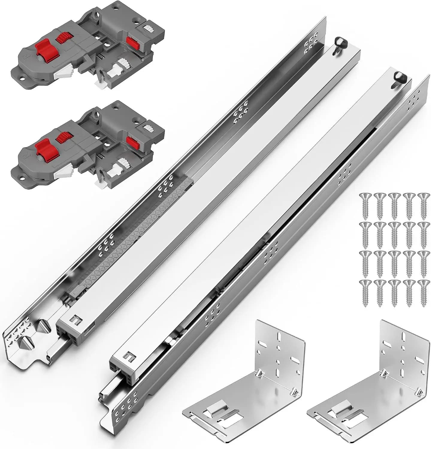 21 Inch Undermount Soft Close Drawer Slides Full Extension Concealed Bottom Mount Rails with 3D Locking Device & Rear Mount Brackets 100LB Load for Face Frame Cabinet, 6 Pair