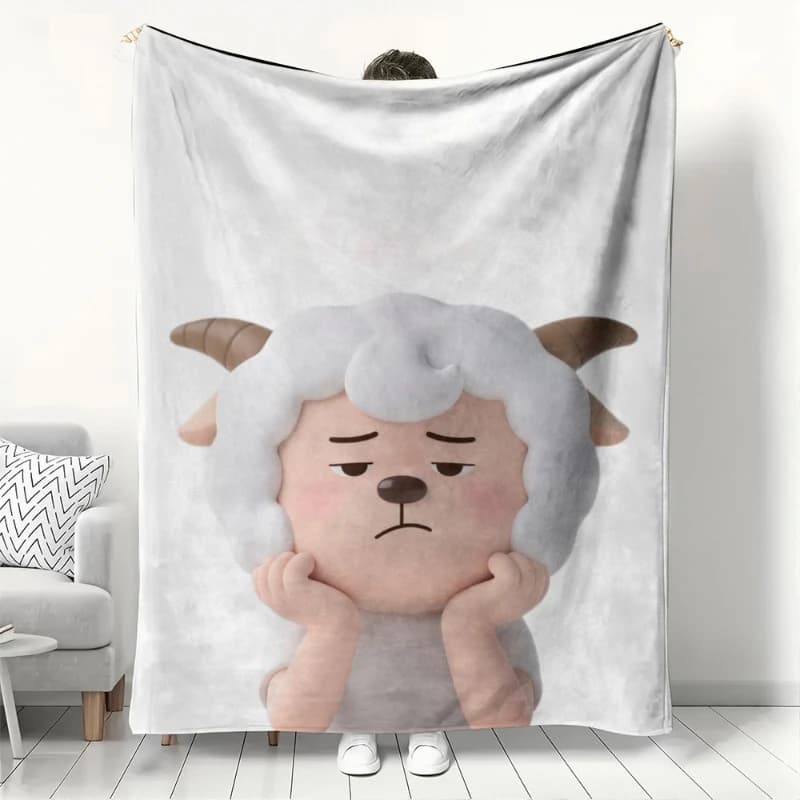 Cute cartoon sheep pattern Flannel printed blanket suitable for all seasons suitable for living room office sofa and travel