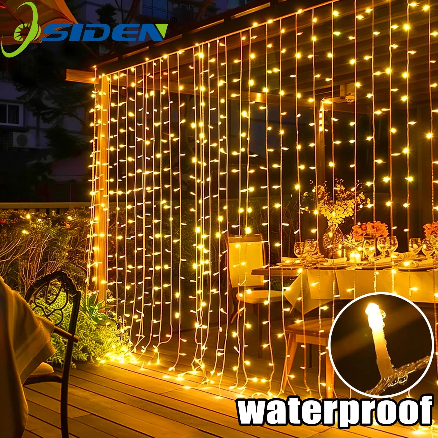 Luci per tende da 300 LED Luce per ghiaccioli fata 8 modalità per la festa di Natale Decorazione del giardino di nozze Luce della stringa delle vacanze