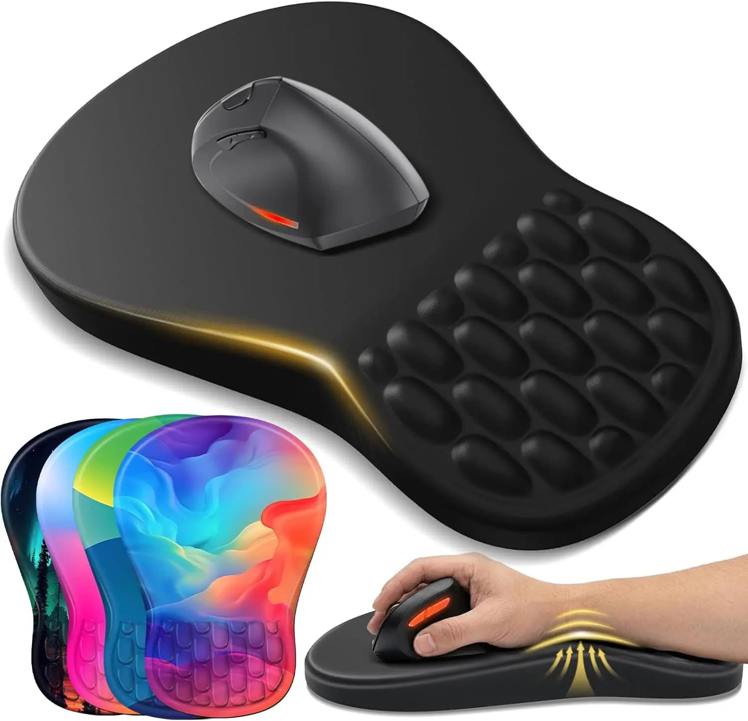 Tappetino Ergonomico per Mouse con Supporto per Polso - in Gel Memory Foam, Base Antiscivolo per Casa, Ufficio e Gaming