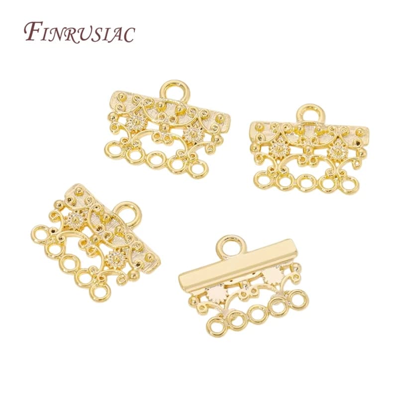 Connettore per Orecchini a 5 Anelli in Filigrana Placcata Oro 18K, Stile Vintage con Fori Multipli per Creazione di Gioielli Fai-da-Te