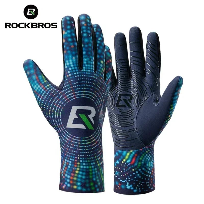 Guanti da ciclismo ROCKBROS Guanti invernali in pile caldo con dita lunghe Guanti da ciclismo su strada di montagna Guanti da polso allungati con dita intere