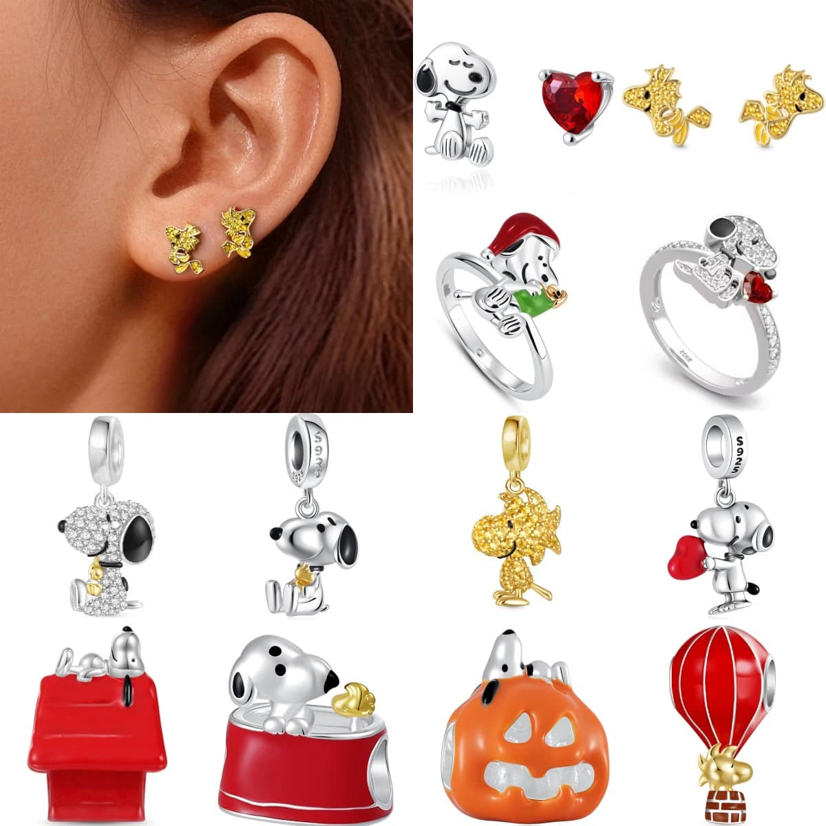 Ciondolo Charm Snoopy in Argento 925, Stile Cartone Animato, Compatibile con Bracciali e Collane, Regalo di Compleanno per Donne