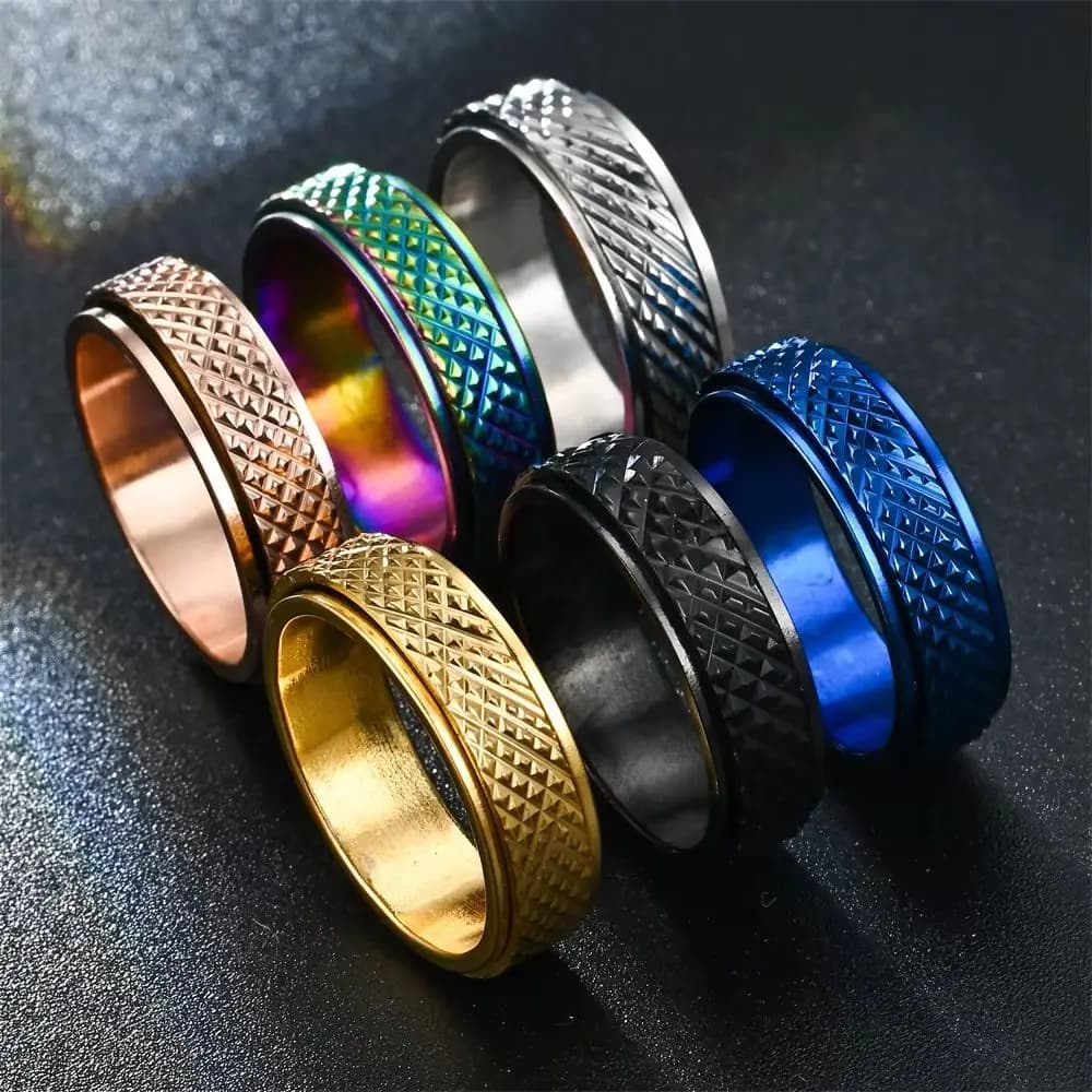 6mm Dragon Skin Stainless Steel Spinner Ring Rotatable Anti-Stress Fidget Ring for Anxiety Couple Jewelry Gift for Men Women