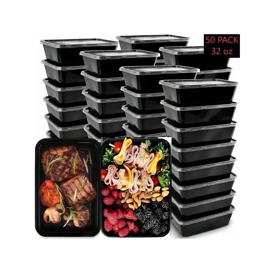 Contenitori per la preparazione dei pasti da 32 Oz, confezione da 100 pezzi, 50 confezioni, riutilizzabili con coperchi facili da aprire, robusti e a tenuta stagna, adatti per microonde, congelatore e lavastoviglie.
