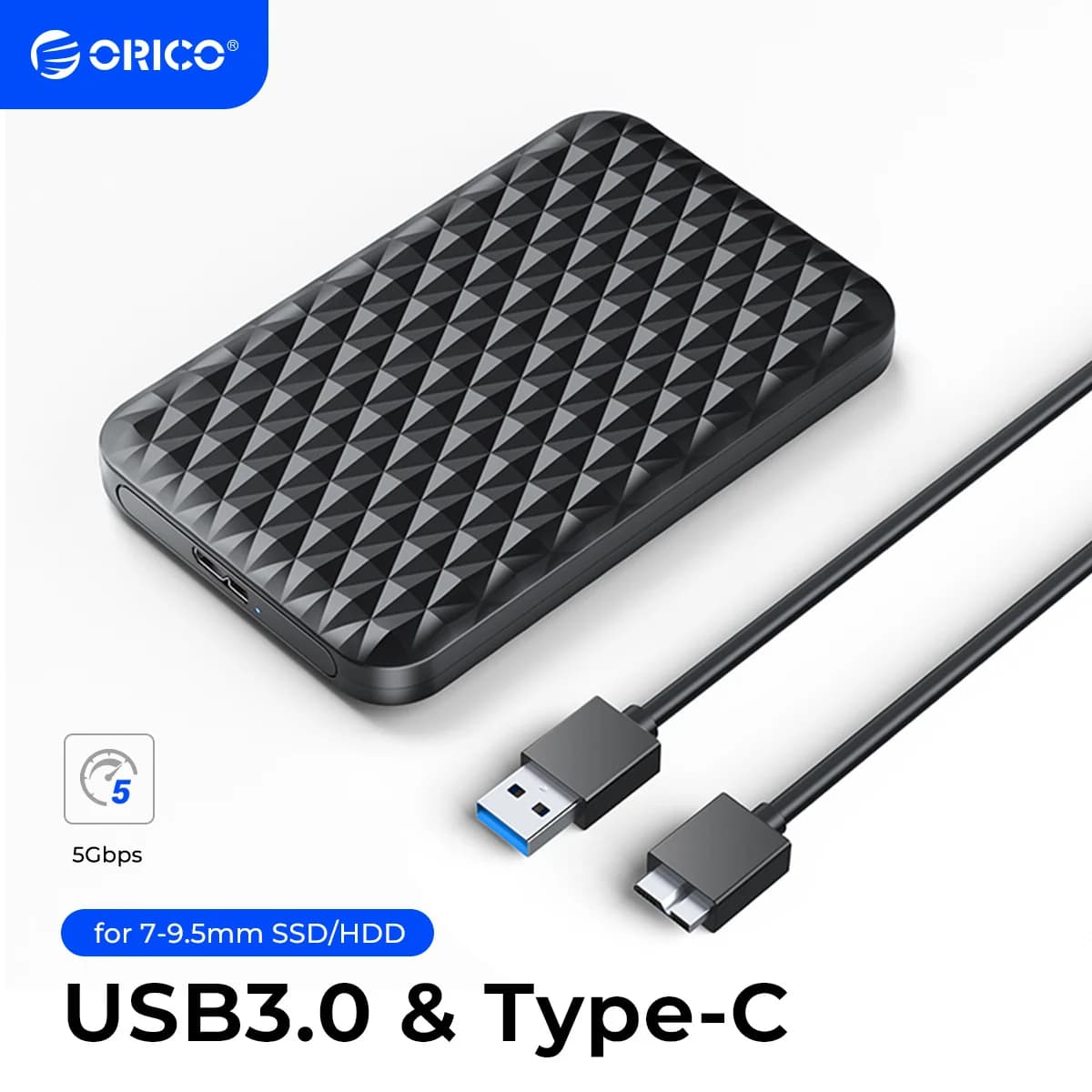 Custodia per HDD esterna ORICO Custodia per HDD da 2,5" Custodia per disco rigido da USB 3.0 a SATA 5 Gbps per esterno HD SATA da 7-9,5 mm da 2,5 pollici per PC
