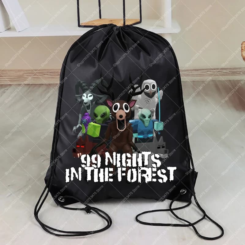 Gioco 99 notti nella foresta Zaino con coulisse Per adulti Bambini Cartone animato Custodia carina Accessori casual Disegna borsa con cordino Regali
