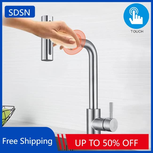 Feiyu Touch on Kitchen Sink Faucets of Pull Down Hot Cold Kitchen Sink Mixer Tap Stainless Steel Touch Waterfall Kitchen Faucet
