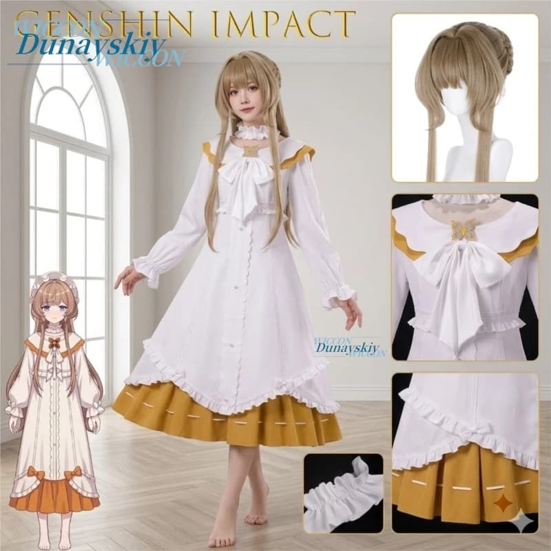 Genshin Impact Sandrone The Marionette Soft Loungewear Pajamas Full Set Women Female Halloween Costumes Lolita White Outfits