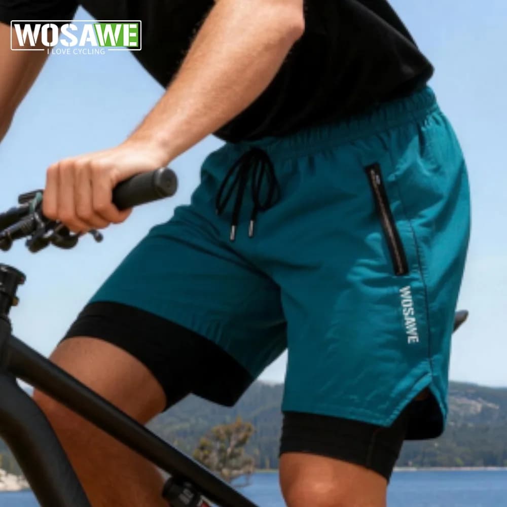 Pantaloncini MTB Estivi WOSAWE, Shorts da Ciclismo Imbottiti con Tasche Multiple, Pantaloni da Bici da Strada, Pantaloncini Sportivi 2 in 1 per Attività all'Aperto