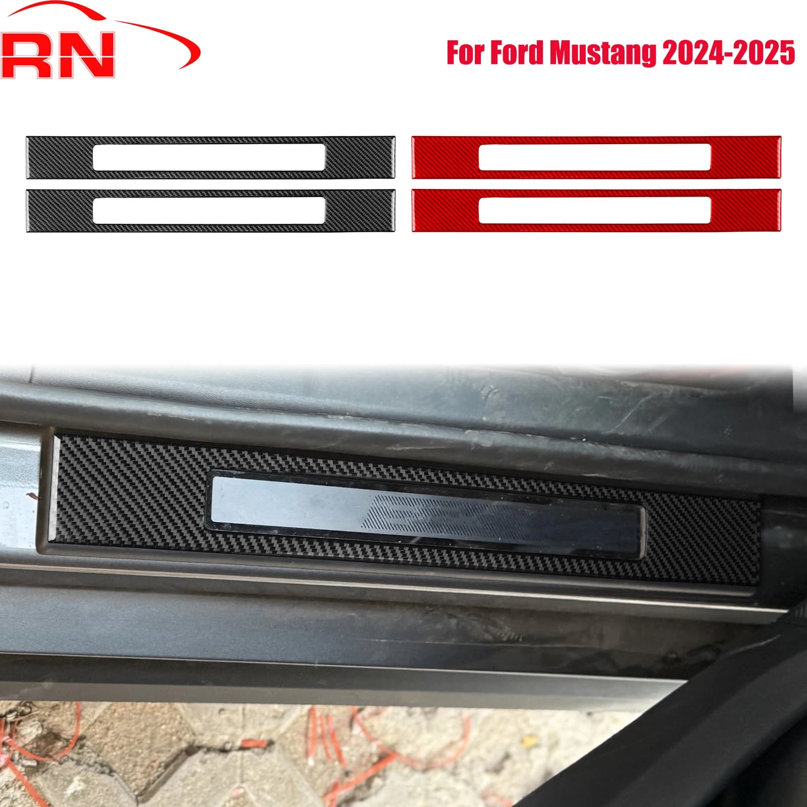 Per Ford Mustang 2024-2025 Modificato In Fibra di Carbonio Porta Auto Soglia Bar Pannello Accessorio Pianoforte Nero Adesivo Interno