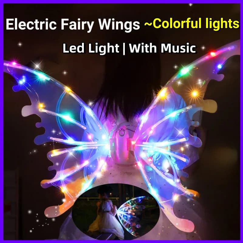 Kid Electric Fairy Wings With Music Lights Butterfly Elf Angel Wings Dress Up Role-playing Glowing Shiny Toys