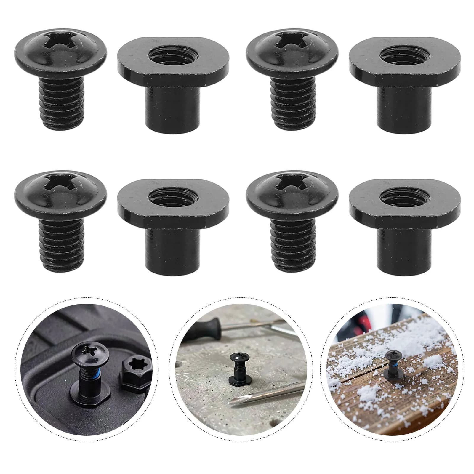 4Pcs Snowboard Binding Screws Metal Anticorrosion Hardware Kit for Ski Board Strap Mounting Snowboard Fixing Replacement Bolts