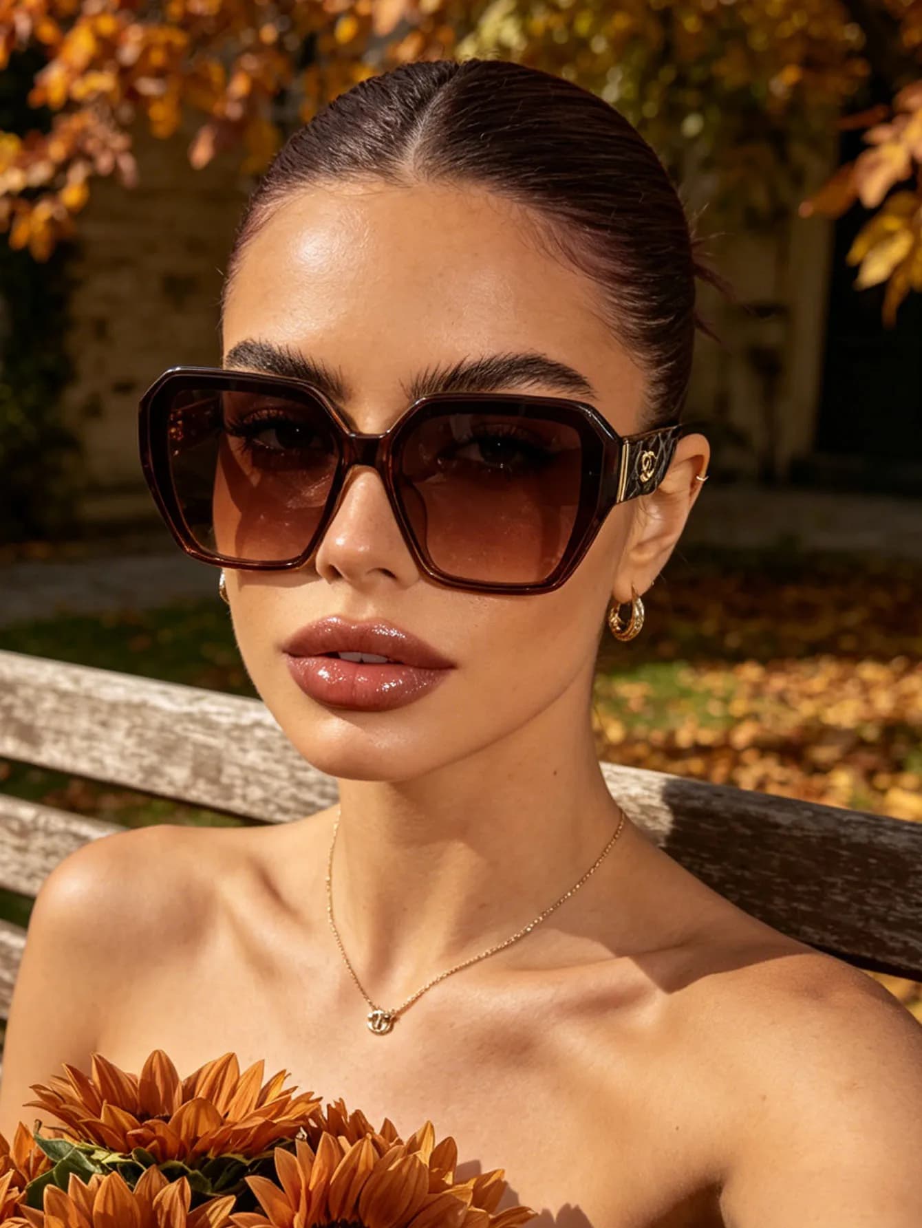 1 paio di occhiali da sole alla moda con montatura quadrata da donna, montatura grande e lussuosa, stili abbinabili a tutto.