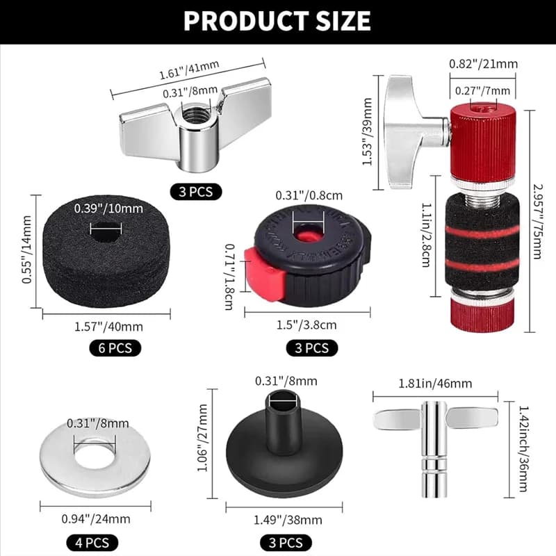 Accessori di ricambio per piatti TURE 21 pezzi per feltrini per batteria Frizione Hi-Hat standard per set di batteria