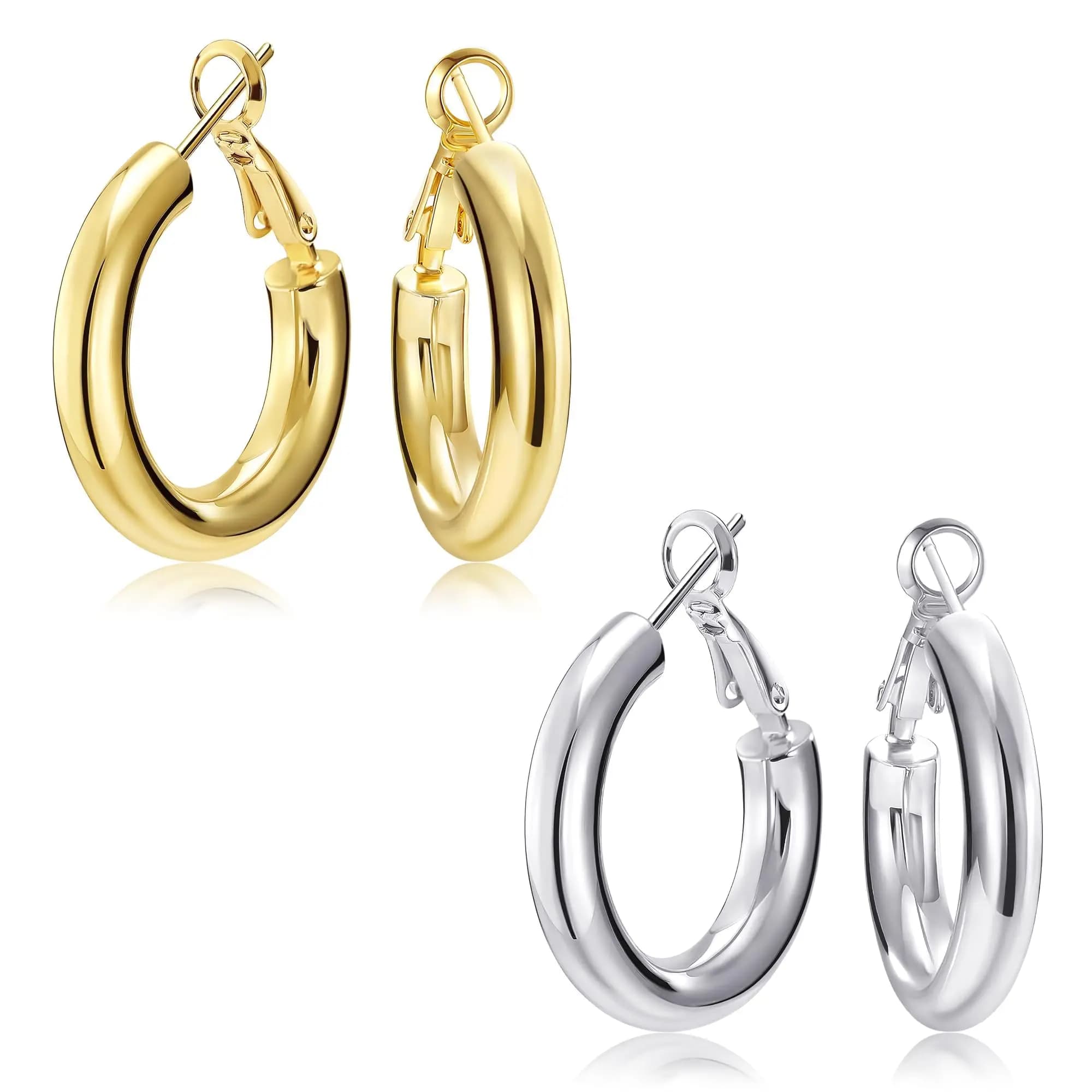Orecchini a Cerchio da 30/40/50mm per Donne, Cerchi Spessi e Leggeri con Tubo Cavo, Regalo di Compleanno per la Mamma