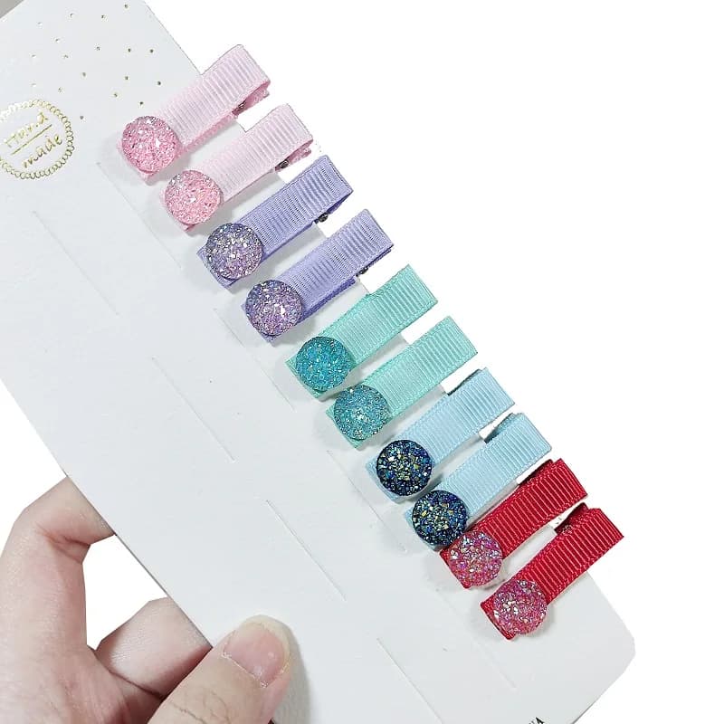 10pcs Sparkly Round Star Hair Clips Girls Butterfly Hairpins Glitter Heart Shaped Hair Clips Children Kids Headwear