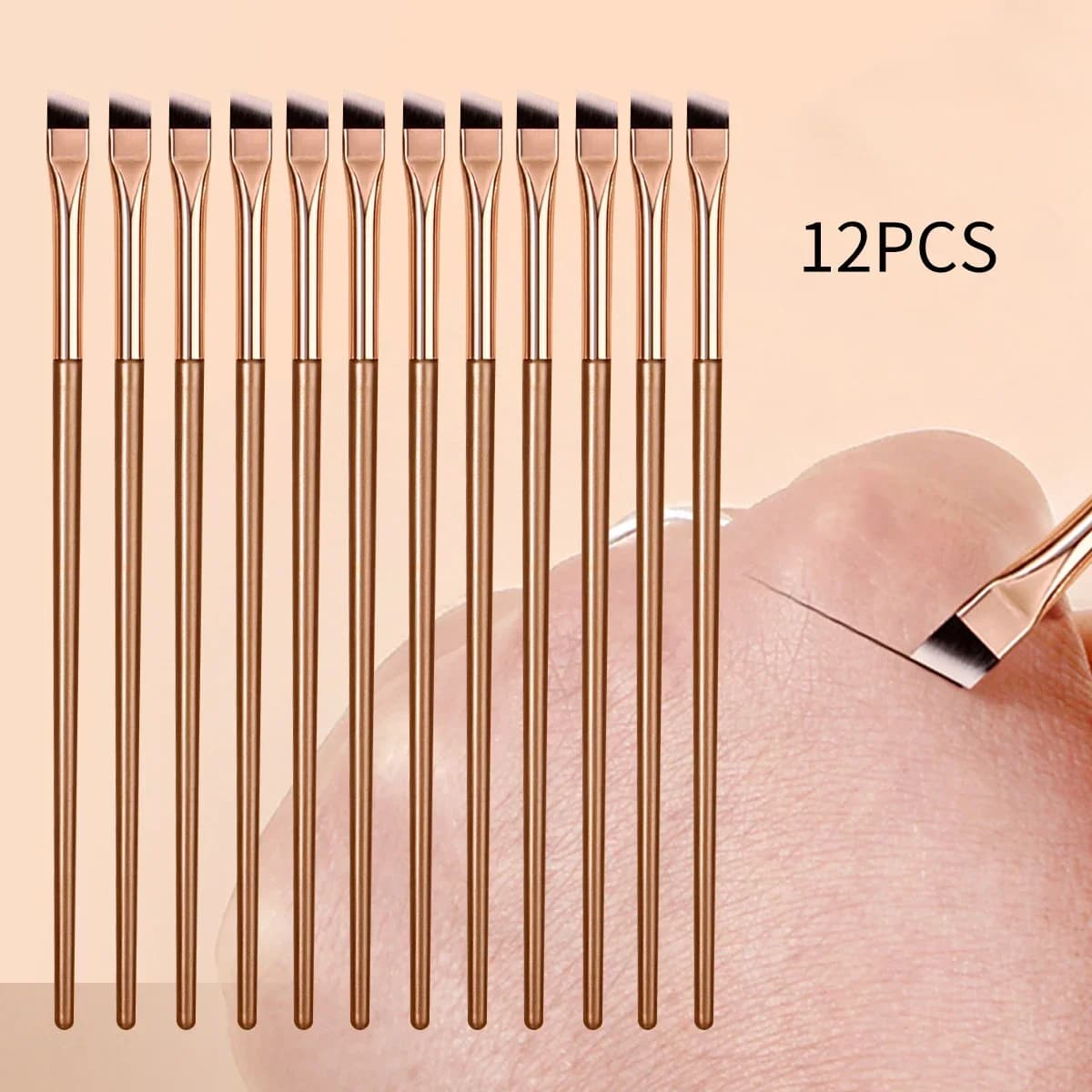 12pcs Ultra-Fine Blade Eyeliner Brush Super Soft Makeup Brush Portable Eyebrow Brush Multi Functional Multi-Purpose Makeup Tool