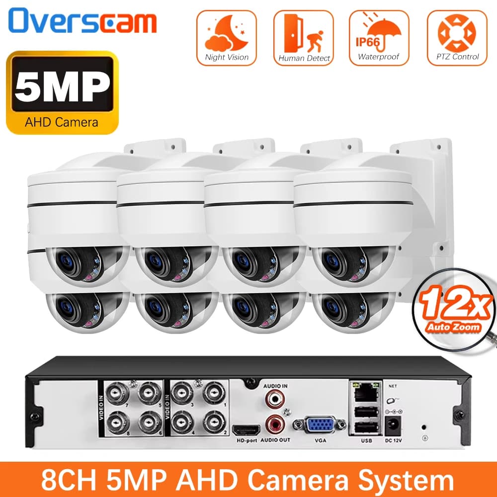 12X Zoom 5MP AHD PTZ Dome Camera Sistema di videosorveglianza 8CH 5MP AHD DVR Kit Telecamera CCTV esterna P2P Sistema di sicurezza video Set